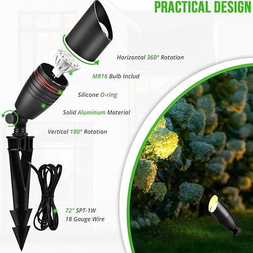 Miniatura 4 de wowlite Focos LED de bajo voltaje para exteriores, paquete de 4 focos de aluminio fundido a presión, luces montantes negras impermeables con