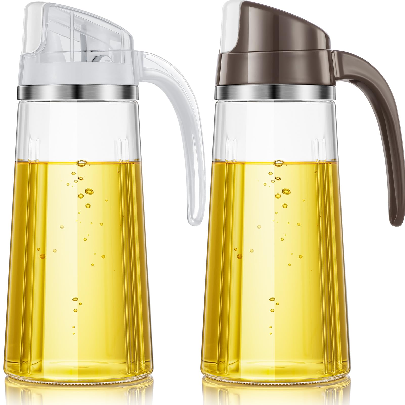 Bottiglia dispenser per olio d'oliva con chiusura automatica, 567 g, contenitore per condimenti a prova di perdite, con tappo e tappo automatico, beccuccio antigoccia, manico antiscivolo per cucina