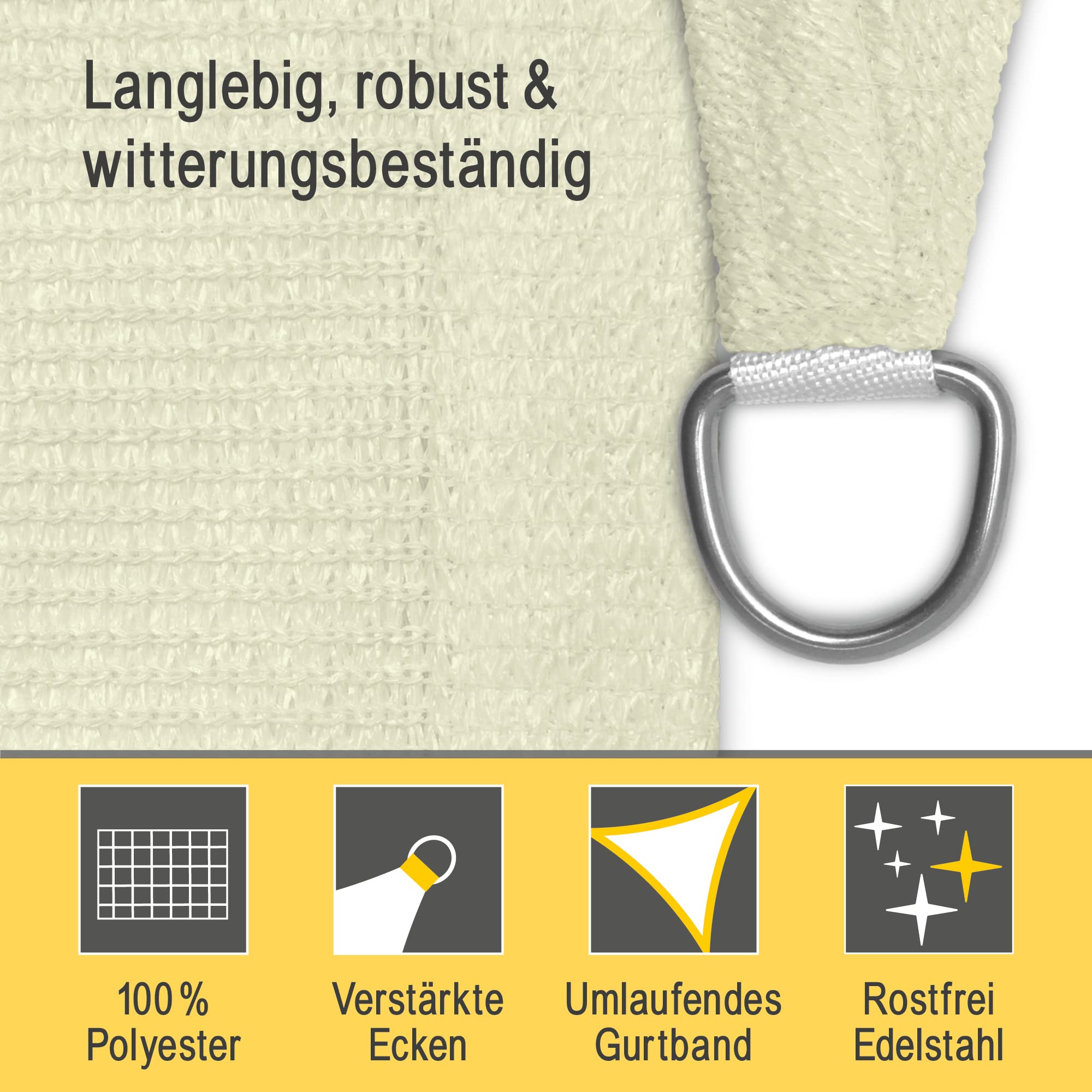 Sol Royal Sonnensegel dreieckig 3x3x3m Wasserdurchlässig HDPE Atmungsaktiver Balkon Terrasse Segeltuch UV Sonnenschutz Segel Garten Pool Camping Creme – Shade Sails HS9