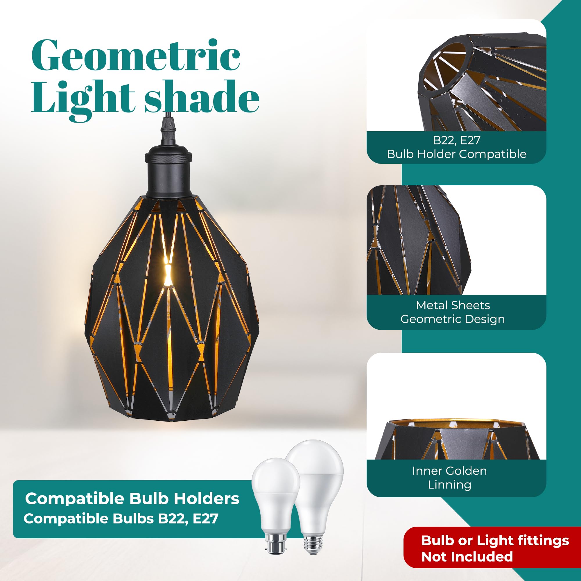 GIGGI Black Ceiling Light Shade with Gold Inner - Image 3