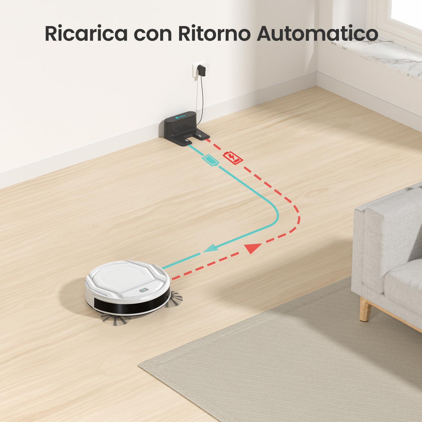 LEFANT Robot Aspirapolvere 2200Pa,120Mins Max, Aspirapolvere Robot Wifi/App/Alexa, Potenziamento Tappeto,Ideale Per Peli di Animali, Moquette, Pavimento Duro 210P Bianco Con Telecomando