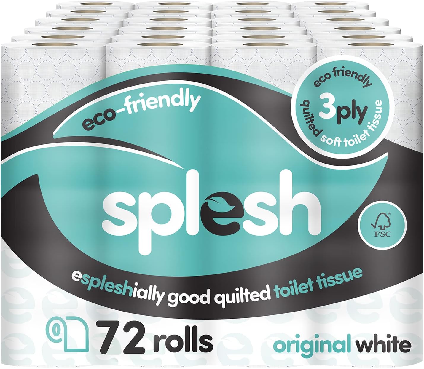 Splesh by Cusheen 3-ply Toilet Roll - Unscented (72 Pack) Soft, Quilted Bulk Toilet Rolls, Toilet Tissue and Loo Rolls – Eco-Friendly Toilet Paper Sustainably Crafted in The UK