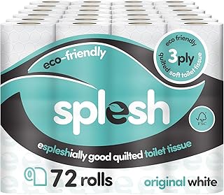 Splesh by Cusheen 3-ply Toilet Roll - Unscented (72 Pack) Soft, Quilted Bulk Toilet Rolls, Toilet Tissue and Loo Rolls – Eco-Friendly Toilet Paper Sustainably Crafted in The UK