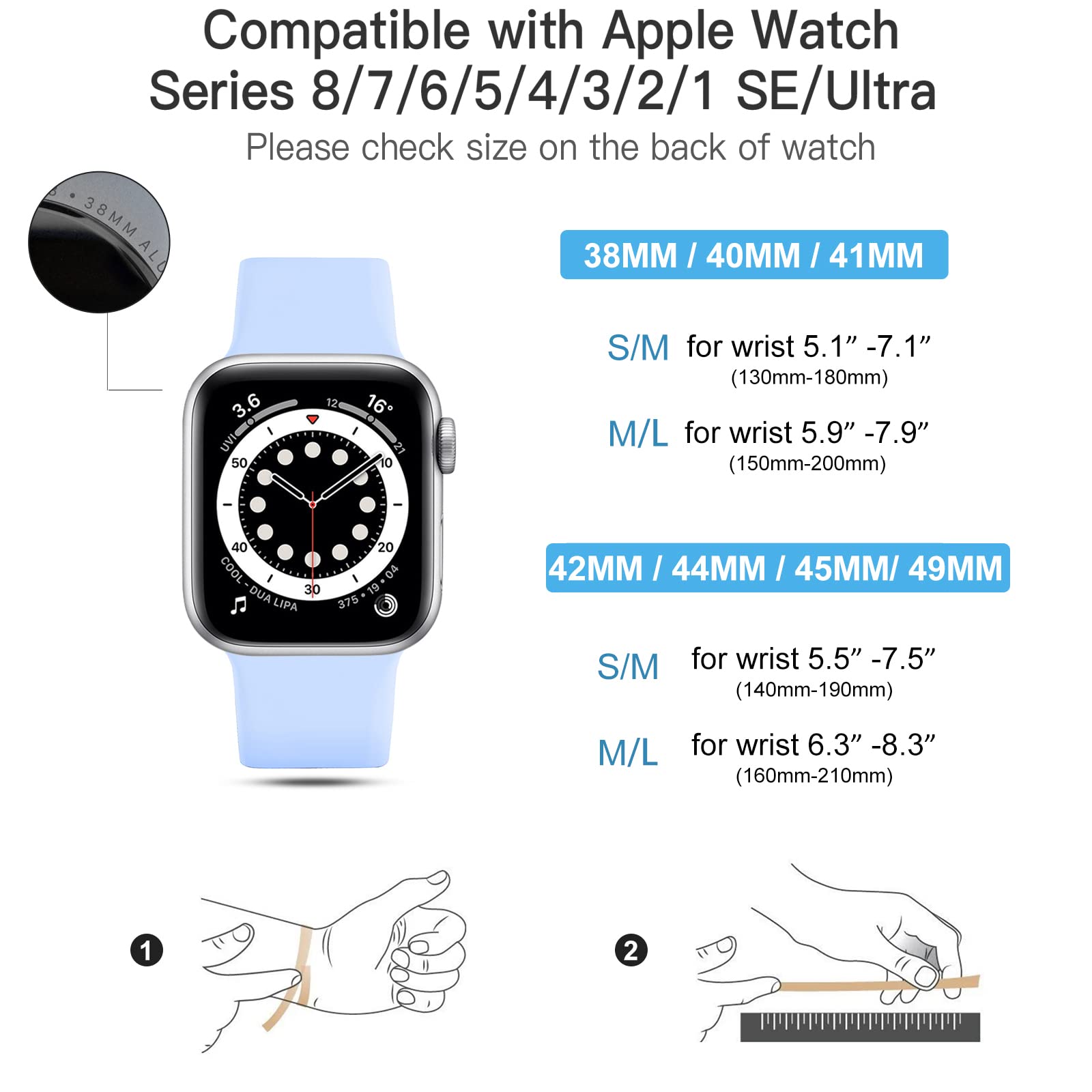 CeMiKa Cinturino Compatibile per Apple Watch Cinturino 38mm 40mm 41mm 42mm 44mm 45mm 49mm, Silicone Cinturini di Ricambio per iWatch Series 9 8 7 6 5 4 3 2 1 SE, 38mm/40mm/41mm-S/M, Lilla
