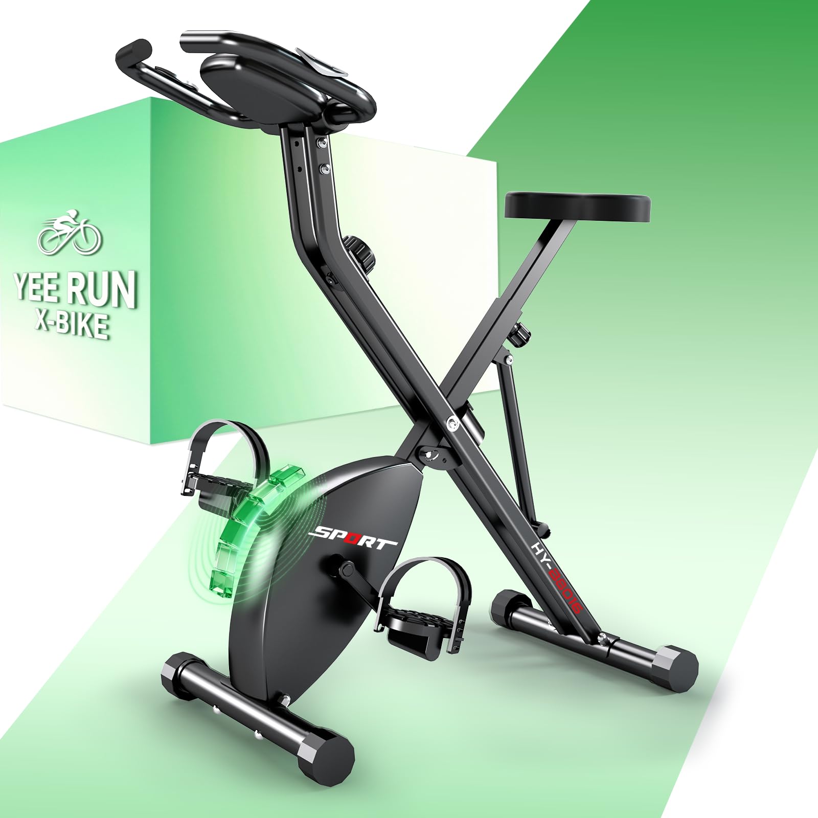 Bicicleta estática - Plegable 4 en 1 - con pantalla LCD y pulsómetro - 8 niveles de resistencia magnética - Capacidad de peso: 120 kg - Altura del sillín ajustable.