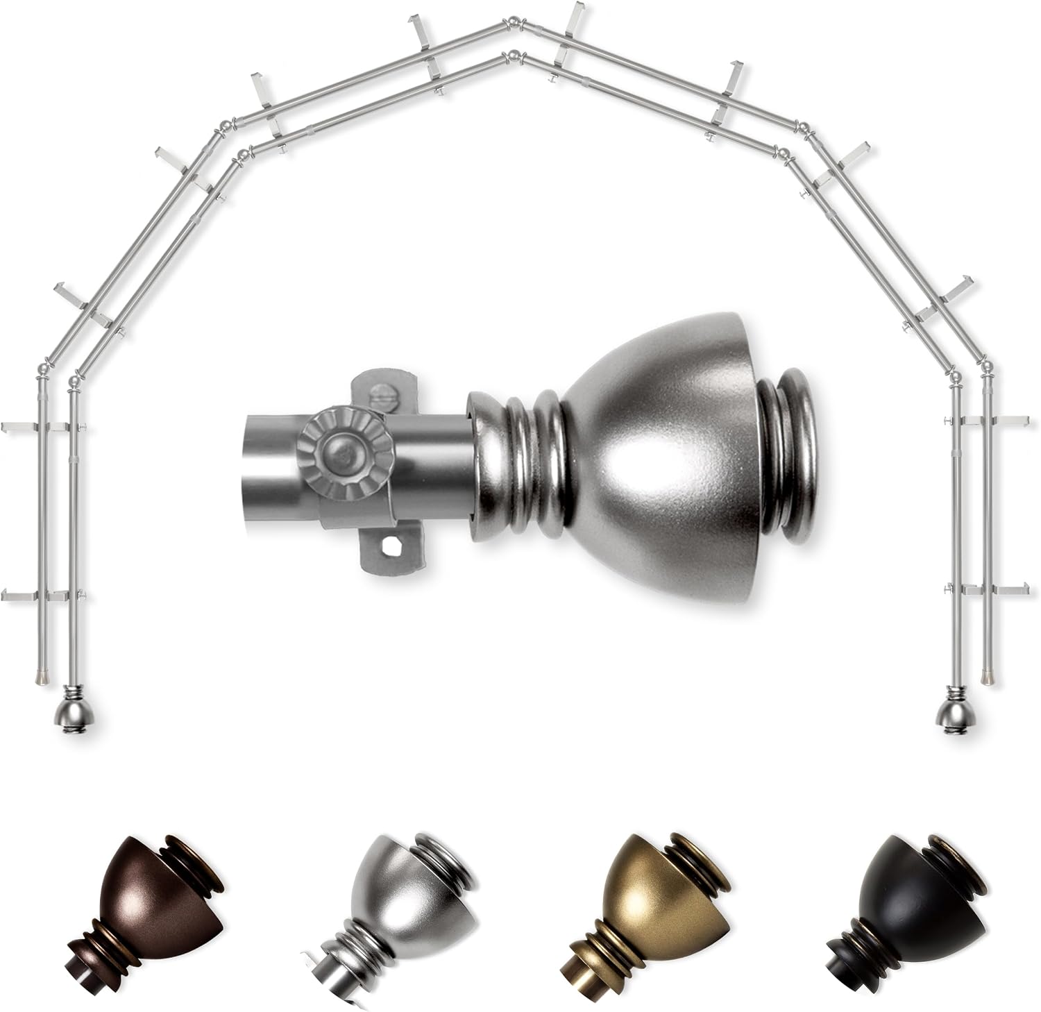 A&F Rod Décor - Stream 13/16" 6-Sided Double Bay Window Curtain Rod - Satin Nickel