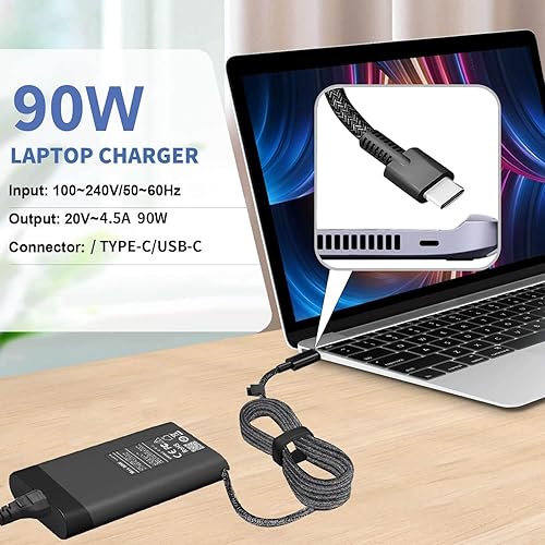 Miniatura 2 de Cargador de portátil delgado de 90 W 65 W USB C HP para HP Spectre X360, Envy X360, Elitebook X360, Chromebook X360, Elite x2, Envy, ProBook,