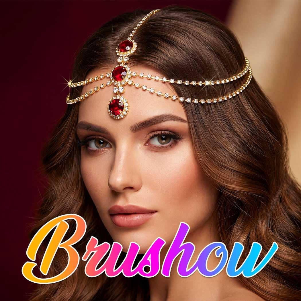 Brishow Rhinestone Gold Head Chain Jewelry Wedding, Rave Crystal Forehead Headpiece, Hair Accessories for Women