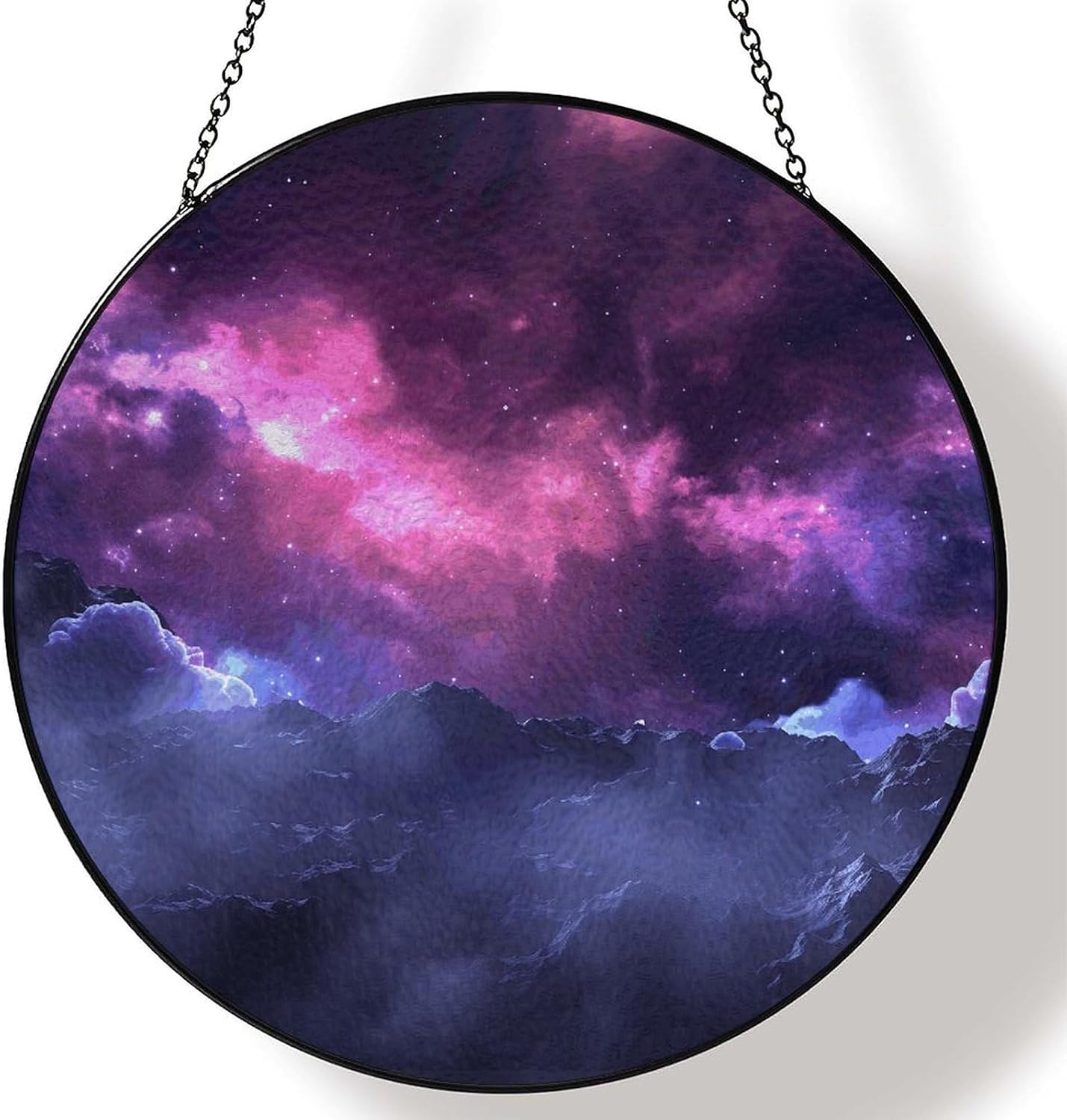 30x30cm Round Stained Glass Suncatcher for Window Hanging Decor with Chain