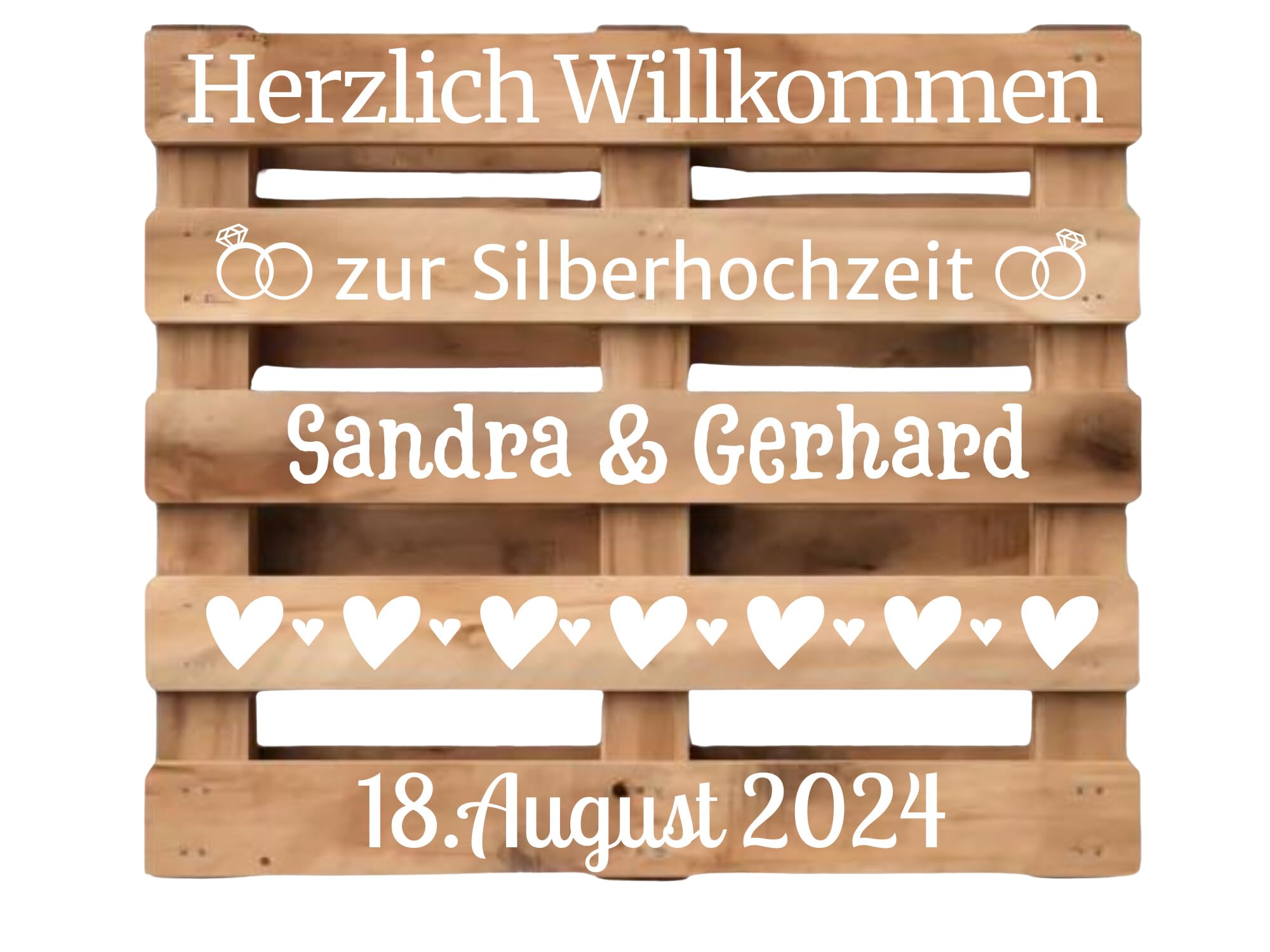 Aufkleber Palette Silberhochzeit,Palettenaufkleber personalisiert mit Namen und Datum für Silberhochzeit in Schwarz oder Weiß, passend für Europalette, Diy Hochzeitspalette, Klebeschrift