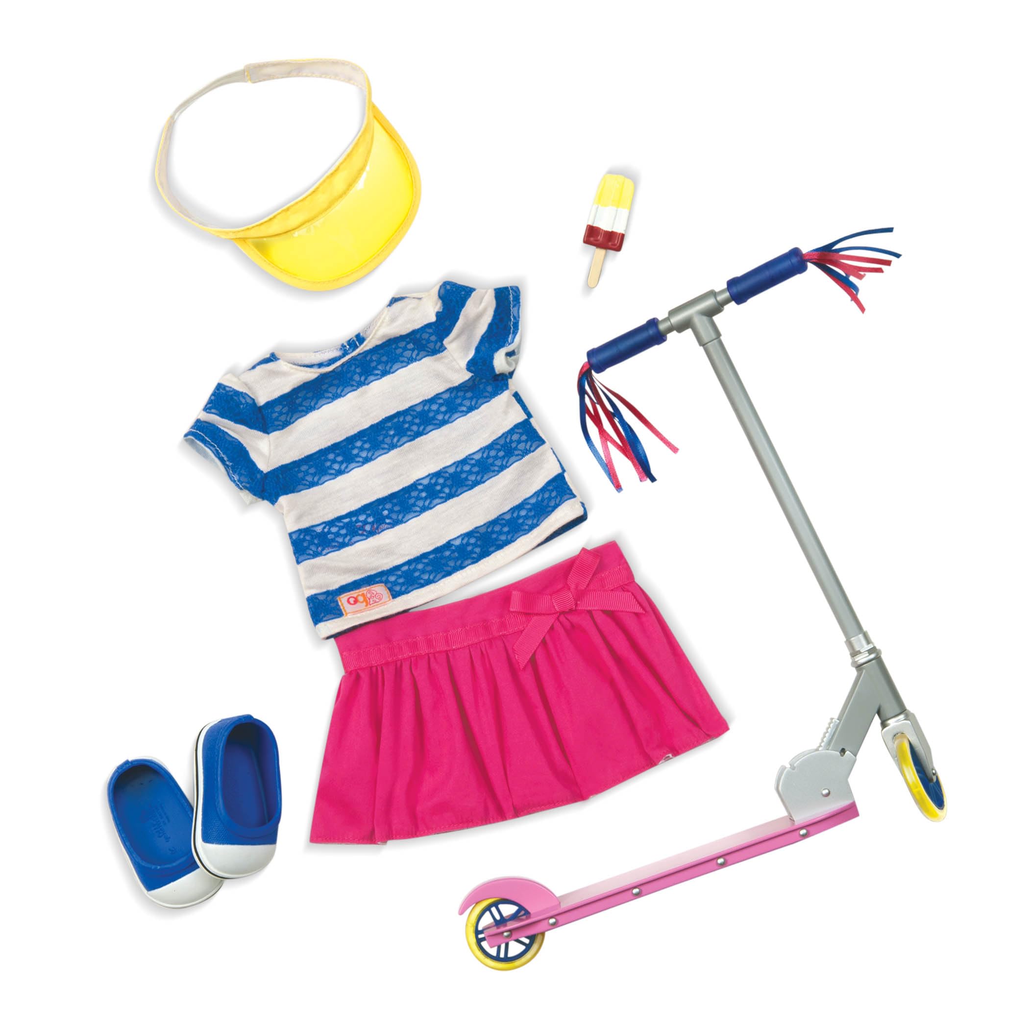 Our Generation - Cute to Scoot - 46 cm Puppenkleidung - Sportliches Outfit - Scooter Zubehör - Oberteil & Rock - Spielzeug für Kinder ab 3 Jahren