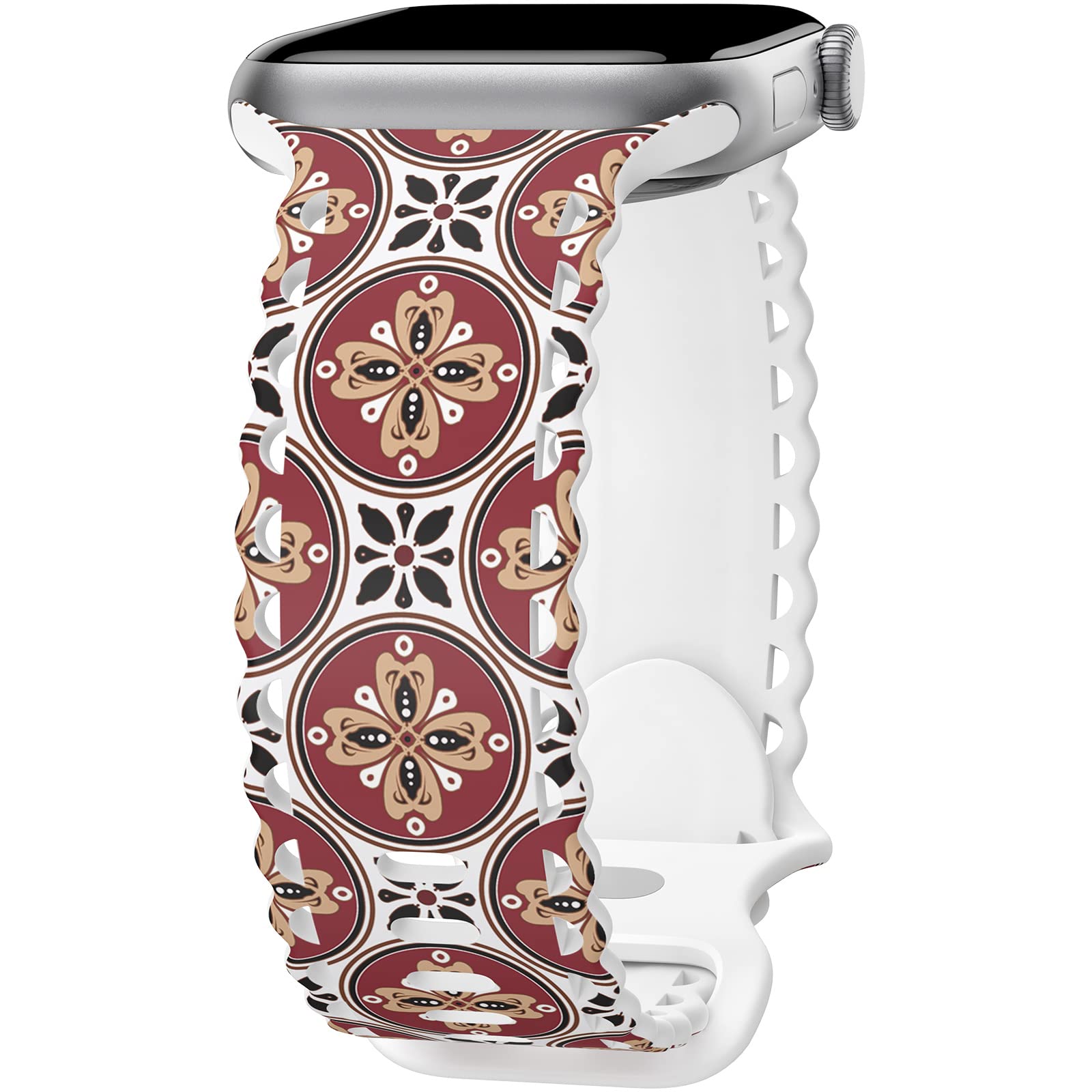 Compatible with Apple Watch Band 41mm 40mm 38mm 49mm 45mm 44mm 42mm Women, Ethnic Print Lace Hollow-out Soft Silicone Sport Bands For iWatch Ultra SE Series 10 9 8 7 6 5 4 3 2, EthnicR-38