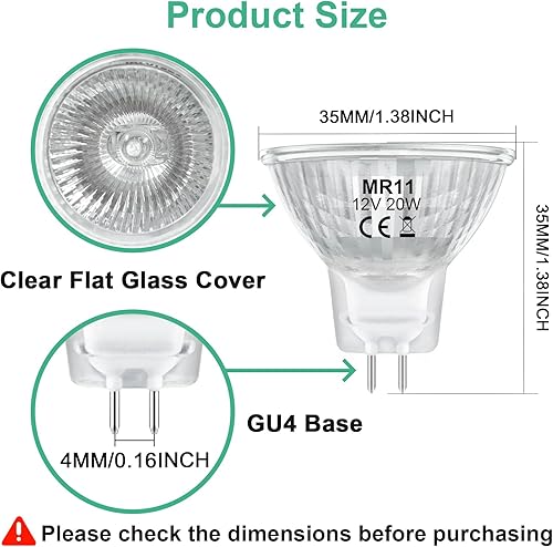 Miniatura 3 de Bombillas MR11, bombillas halógenas de 12 V 20 W, 2 pines, bombilla FTD, base GU4 de dos pines, regulable, blanco cálido de 2700 K, bombilla de 2