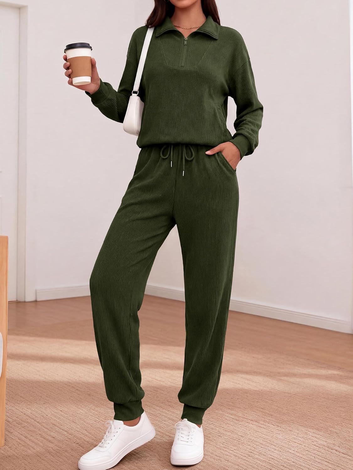 BTFBM Women's 2 Piece Tracksuit Spring Outfits 2026 Long Sleeve Half Zip Sweatshirt Sweatpants Lounge Set Sweatsuits - Image 4