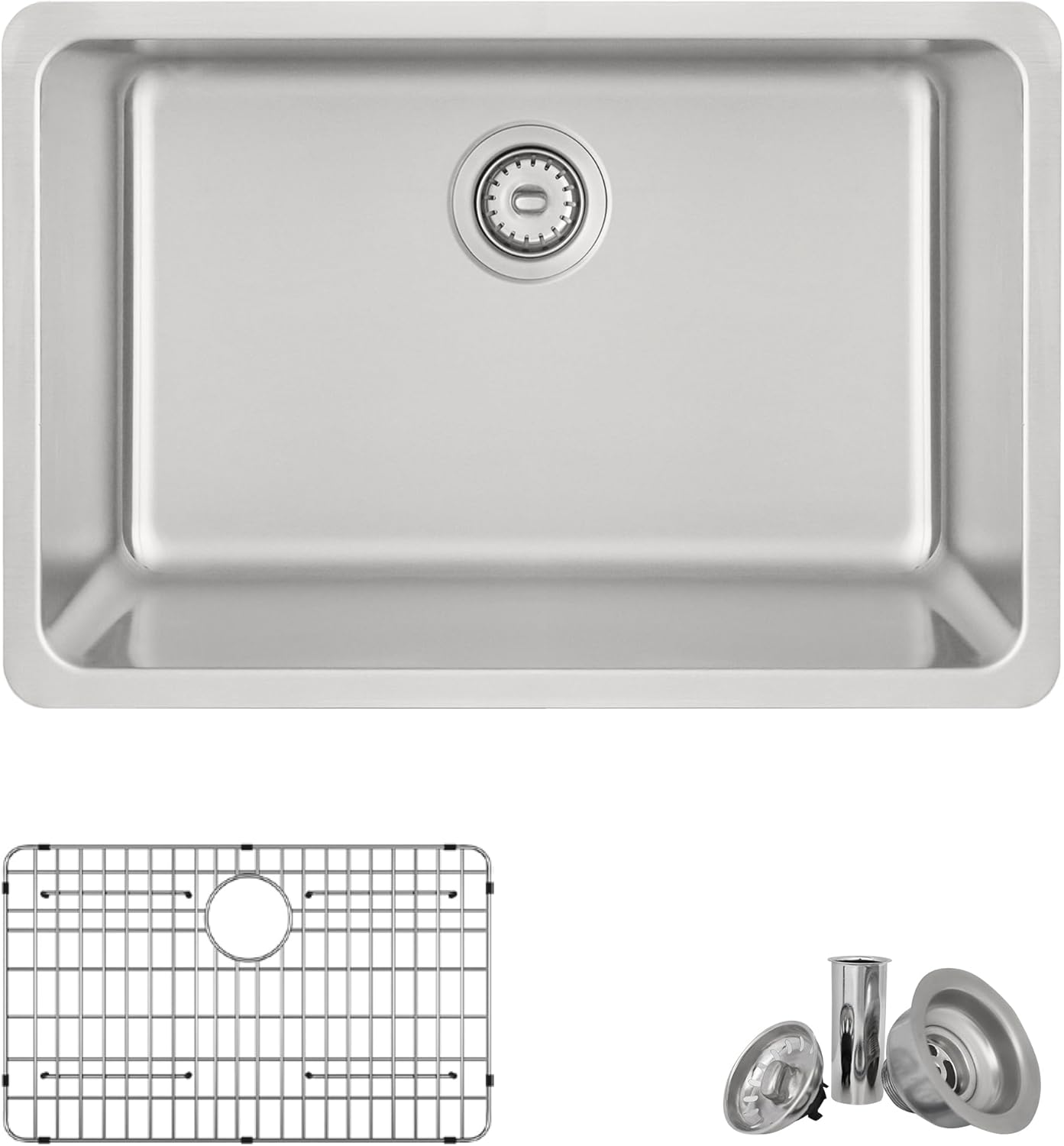 Stylish 27 x 18 Inch Drop in or Undermount Kitchen Sink Single Bowl 9 Inches Deep 18G Stainless Steel Kitchen Sinks with Bottom Grid and Standard Metal Strainer, S-406TG