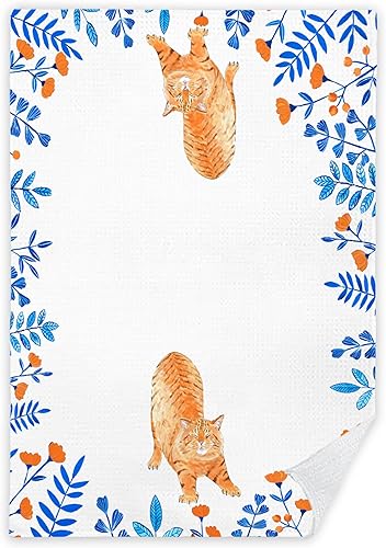 JINYO Orange Cat Kitchen Towels - 16x24 Inch, Cat Lovers Gifts