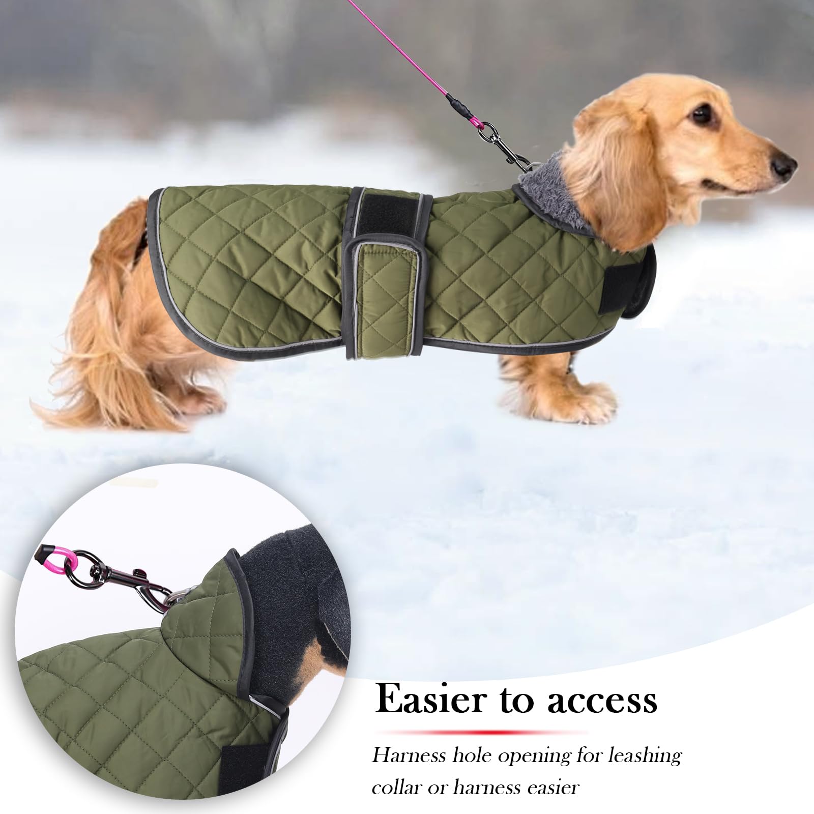 Geyecete Warm Thermal Quilted Dachshund Coat, Dog Winter Coat with Warm Fleece Lining - Image 4