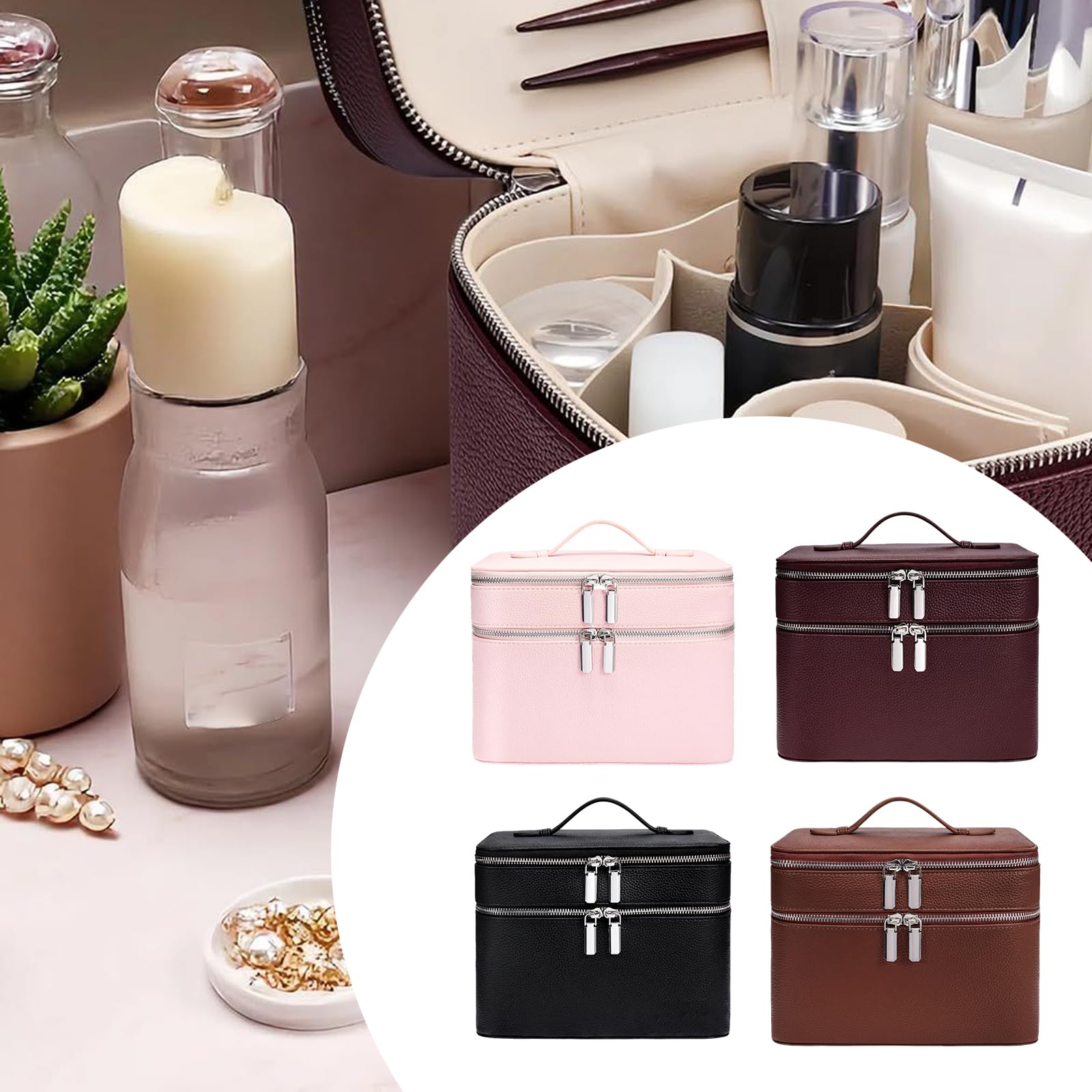 Estuche para cosméticos de PU de Calidad Que Proporciona un Amplio Espacio para Todos Sus Accesorios de Belleza Durante los Viajes Estuche para cosméticos con Soporte para brochas