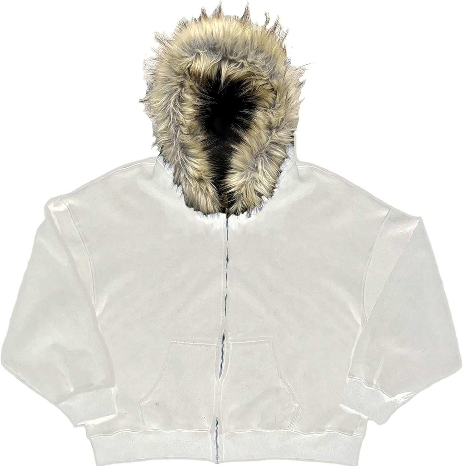 RICHTRUE Therian Fur Hood Jacket Y2k Goth Zip Up Hoodie Oversized Graphic Sweatshirt Emo Grunge Streetwear Fall Winter 2025