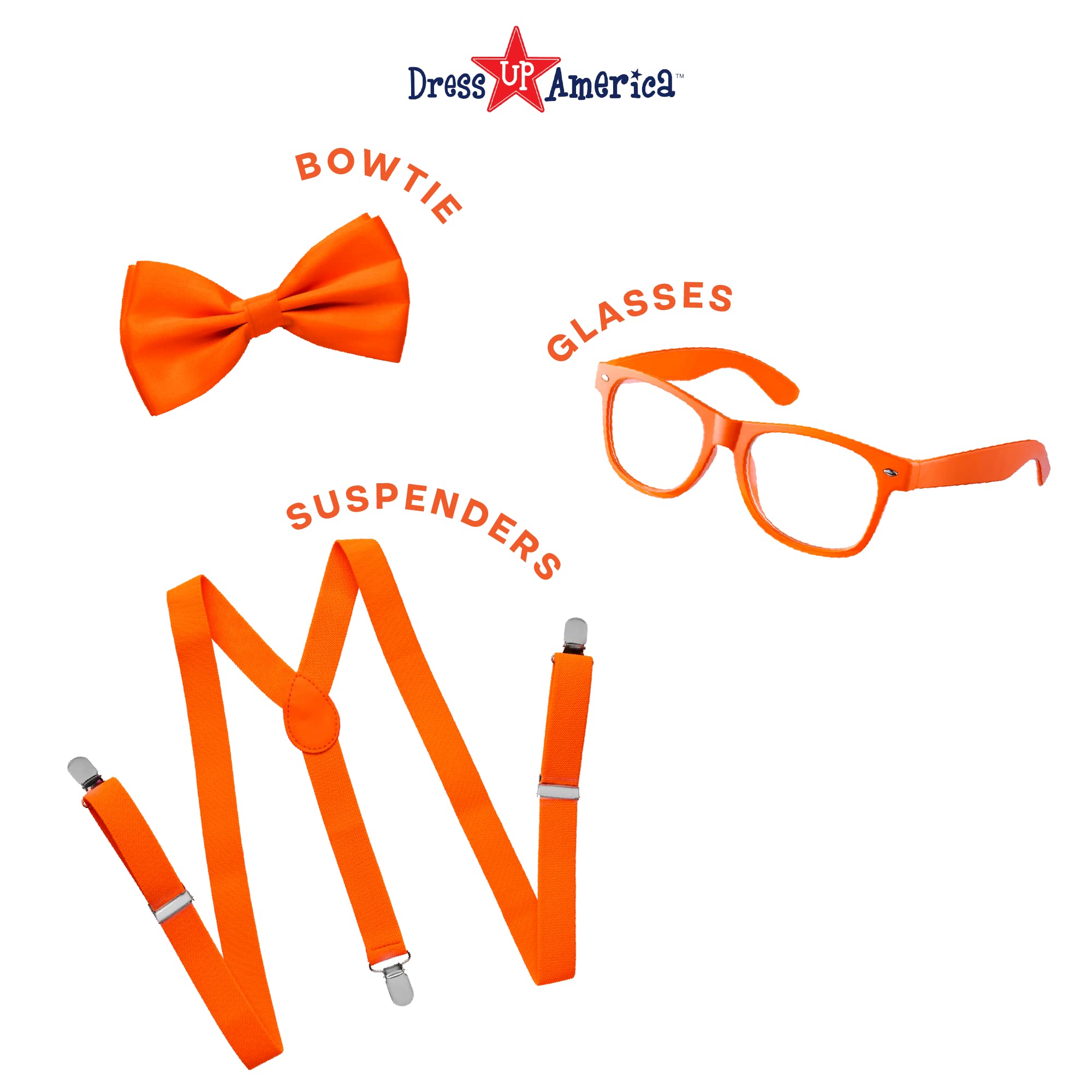 Dress Up America Neon Suspender, Bow-tie, Sunglasses, Accessory Set - Kids Size Suspenders, Orange, 18M US/12-18 Months - Image 2