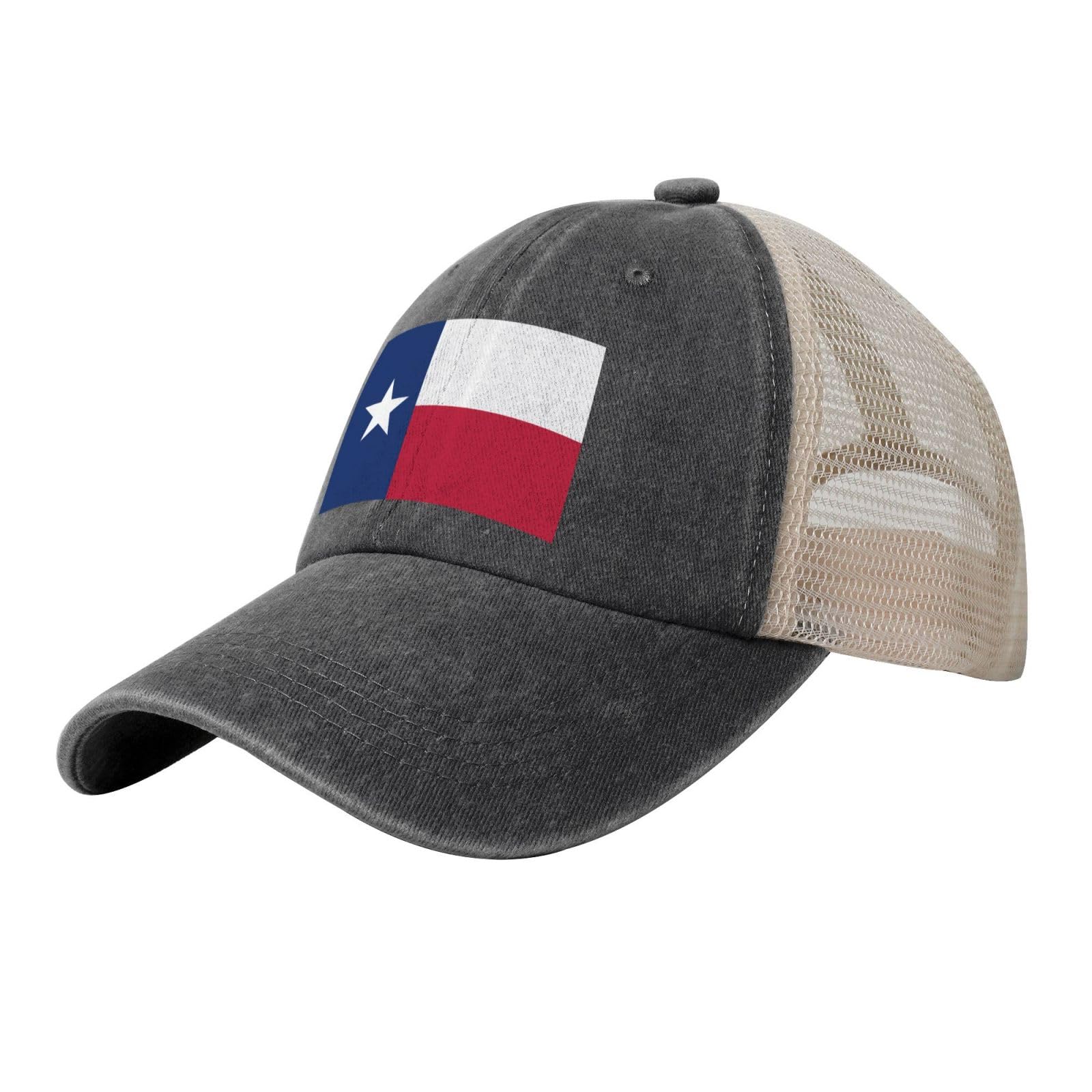 Ymlhaq Unisex Black Flag Of Texas Mesh Trucker Hat Mesh Snapback,Trendy Cowboy Cap For Sports And Headwear, One Size