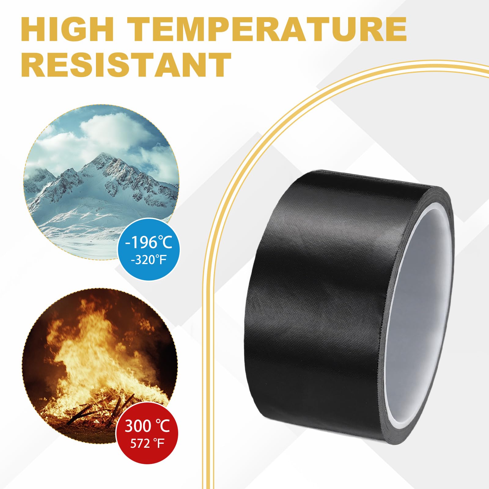 PATIKIL Cinta De PTFE Para Altas Temperaturas 2 Pulgadas X 33 Pies Cinta Adhesiva De Fibra De Vidrio Revestida Con PTFE Para Máquinas Selladoras Aislamiento Negro