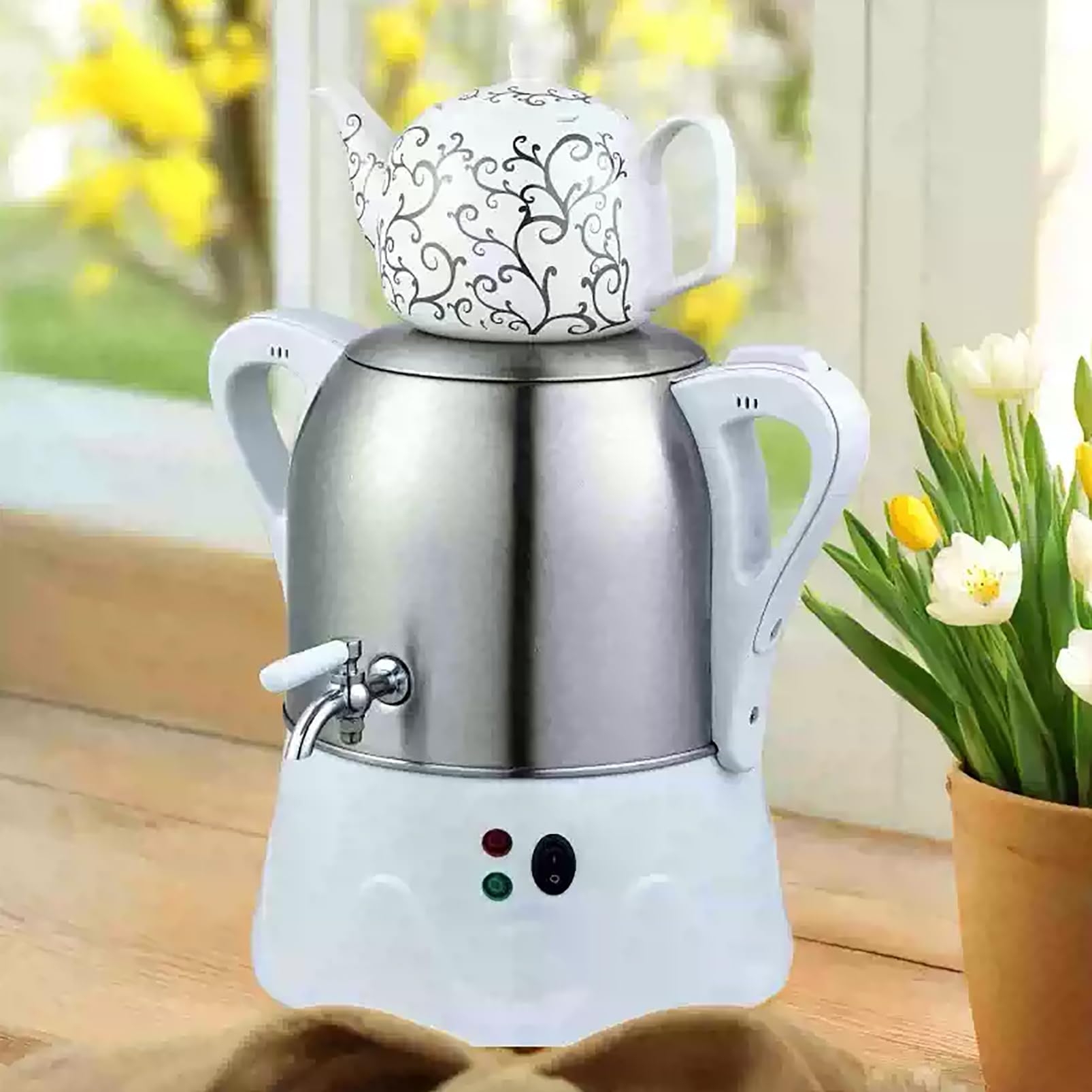 Tetera eléctrica turca, tetera de acero inoxidable de 3 litros y tetera de cerámica de 1 litro, hervidor doble con mantiene el calor, para café, té de hierbas