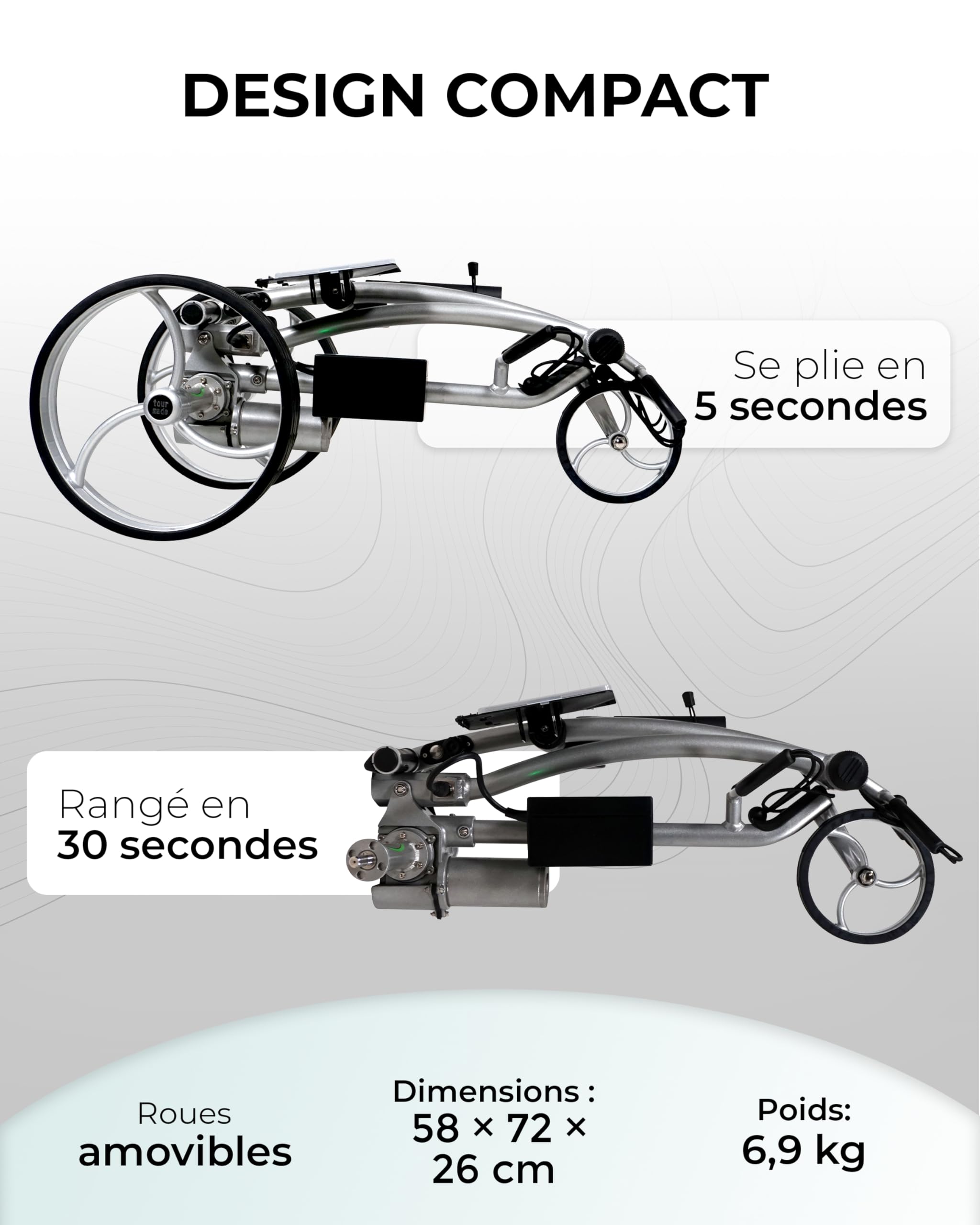 tour-made RT-610S Chariot de Golf électrique I Frein de Descente I Nombreux Accessoires I Batterie au Lithium 27-36 Trous I Chariot 3 Roues Pliable I Qualité Allemande