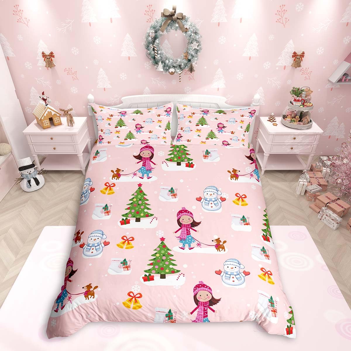 Homemissing Christmas Tree Duvet Cover Set Super King Size For Kids Adults Girls Teens Xmas Snowman Dog Bedding Set Merry Christmas Duvet Cover with 2 Pillowcases Xmas Theme Bed Sets — image 1