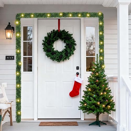 Miniatura 4 de Guirnalda de Navidad con luces, 30 pies, 50 LED, funciona con pilas, guirnalda larga preiluminada, temporizador remoto para escaleras, barandilla,