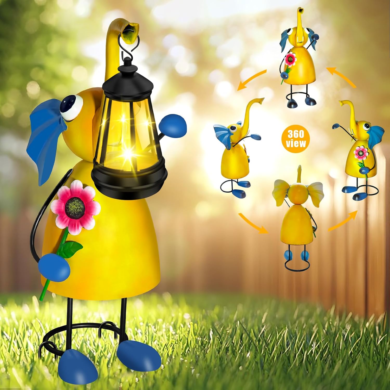 Solar Outdoor Garden Decor Elephant Statue Lights, 14" Metal Elephant with Solar Garden Lights for Outdoor, Yard, Patio Decor, Unique Birthday Gifts for Women Mom Grandma Cute Housewarming Gifts - Image 5