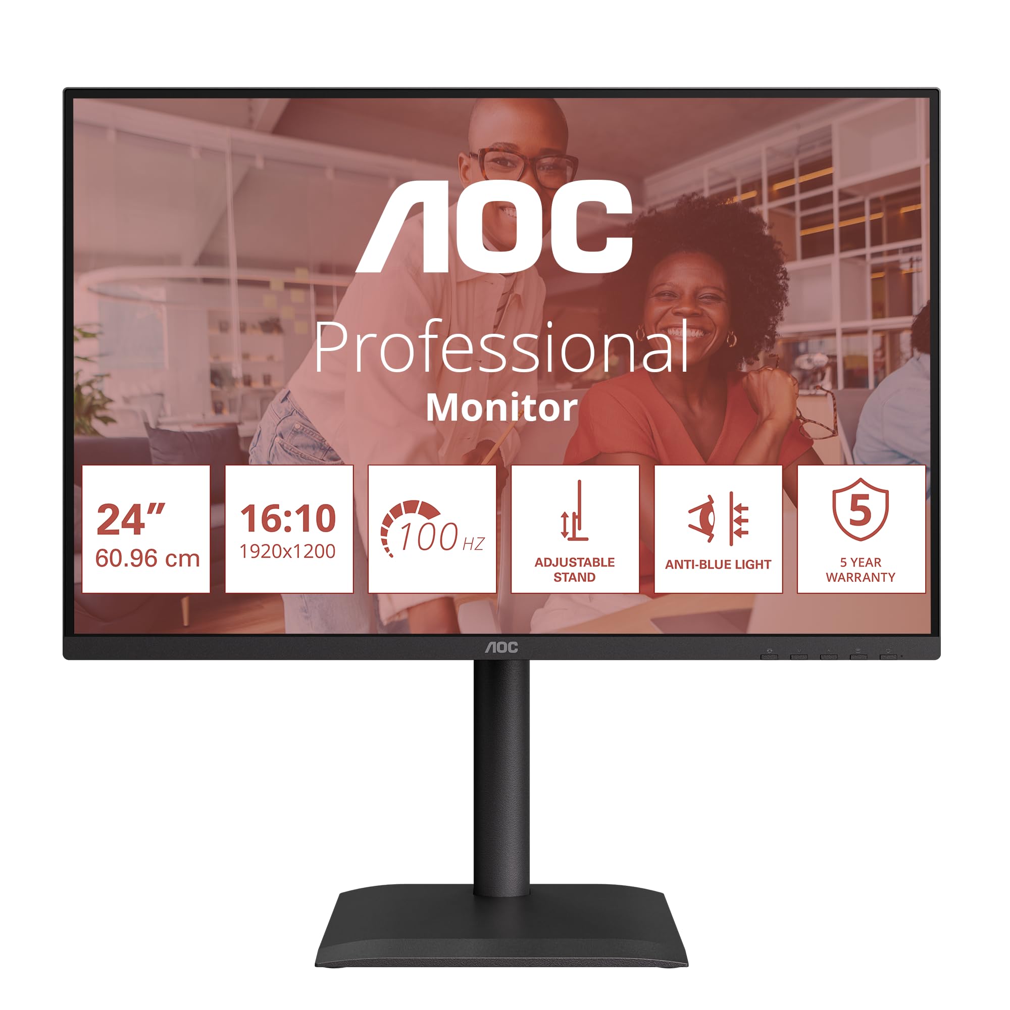 AOC Monitor X24E4U da 24 pollici WUXGA 100 Hz, pannello IPS, GtG 4 ms, sincronizzazione adattiva, modalità HDR, regolazione dell'altezza, altoparlanti, (1920 x 1200 HDMI 1x 1.4 DP 1x1.4 Hub USB) Nero