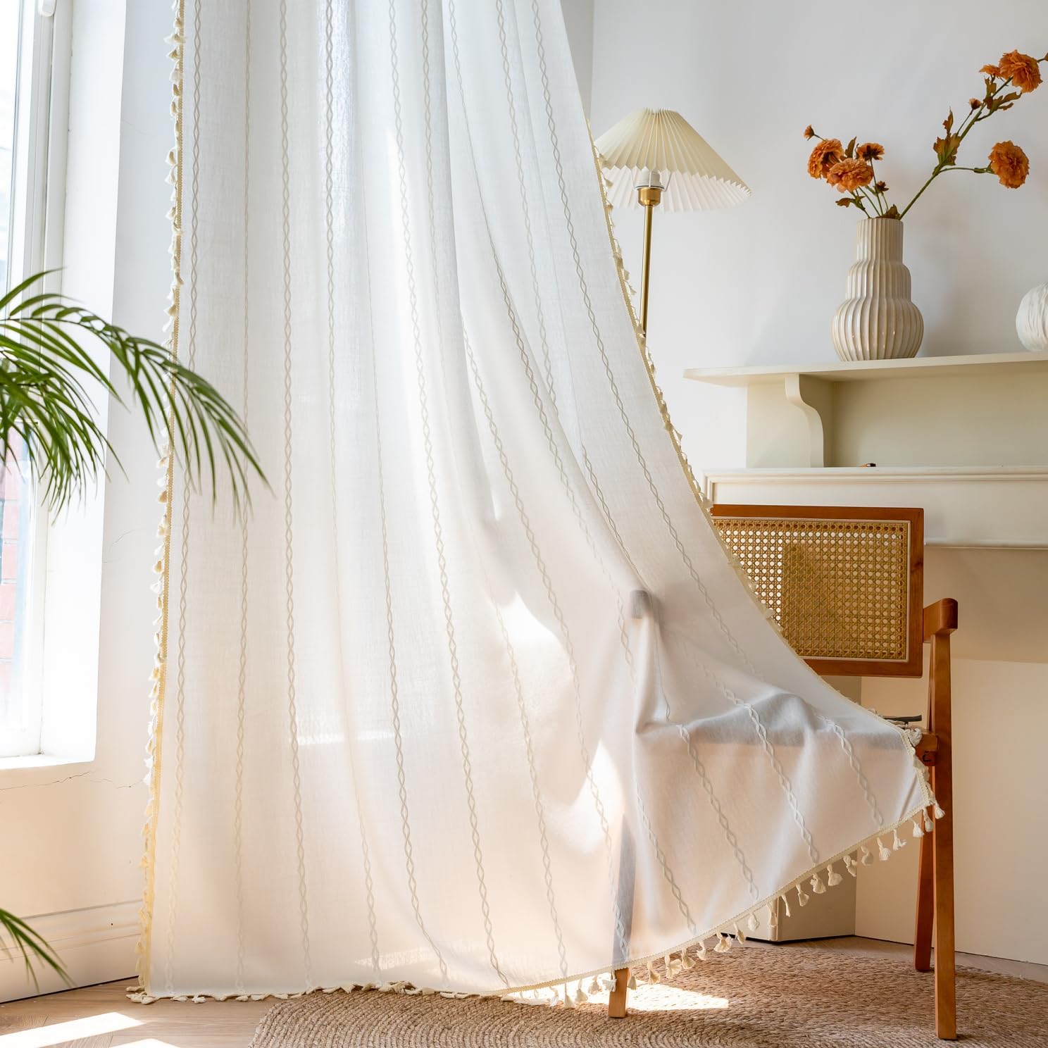 Amazon.com: Setabeck White Boho Curtains 96 Inches Long for Bedroom ...