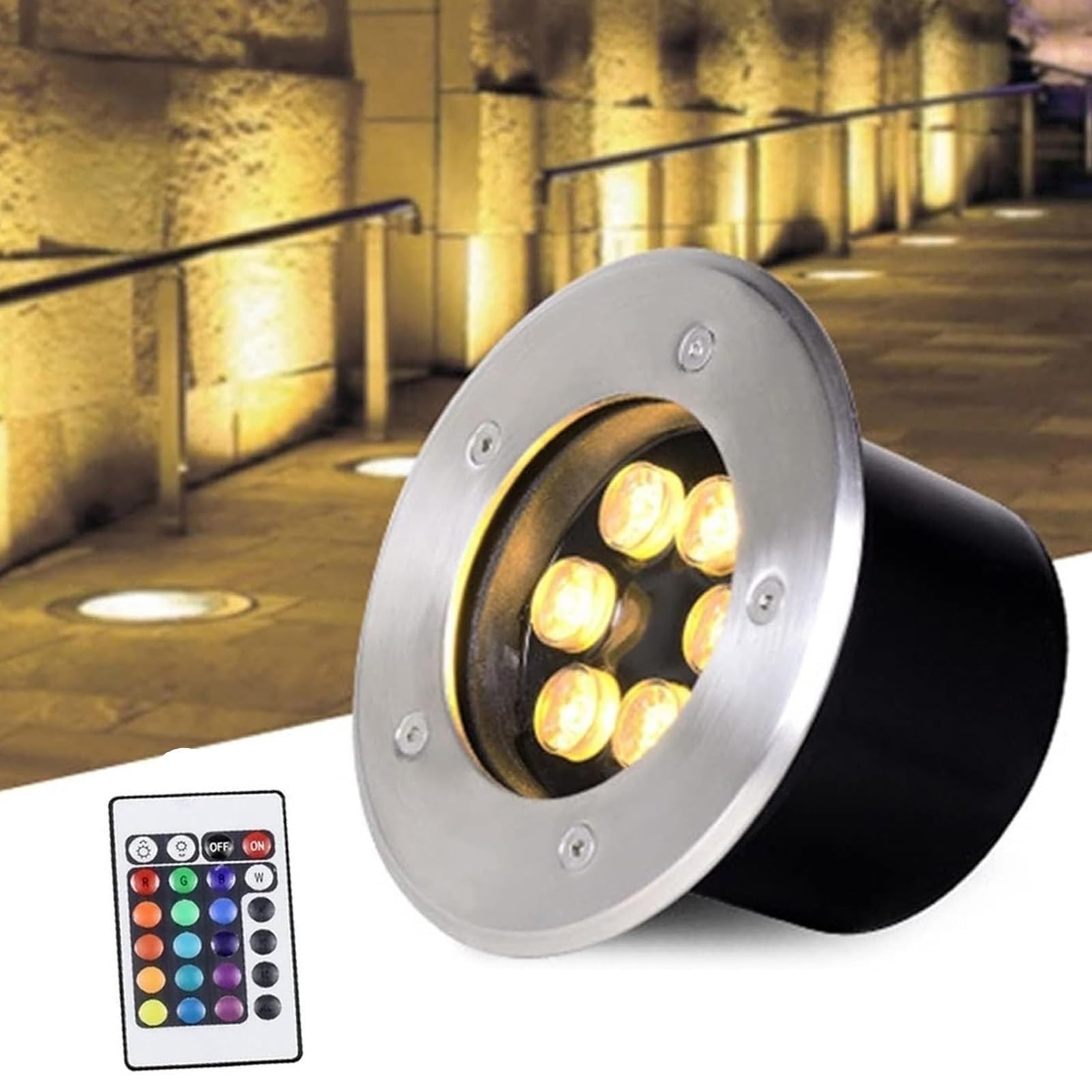THEGA Recessed Underwater Light - Submersible RGB Light, 12V/220V With Remote Control Spotlights, IP68 Waterproof Stainless Steel Pond Lighting, Underwater Landscape Decorative(3w(220V))