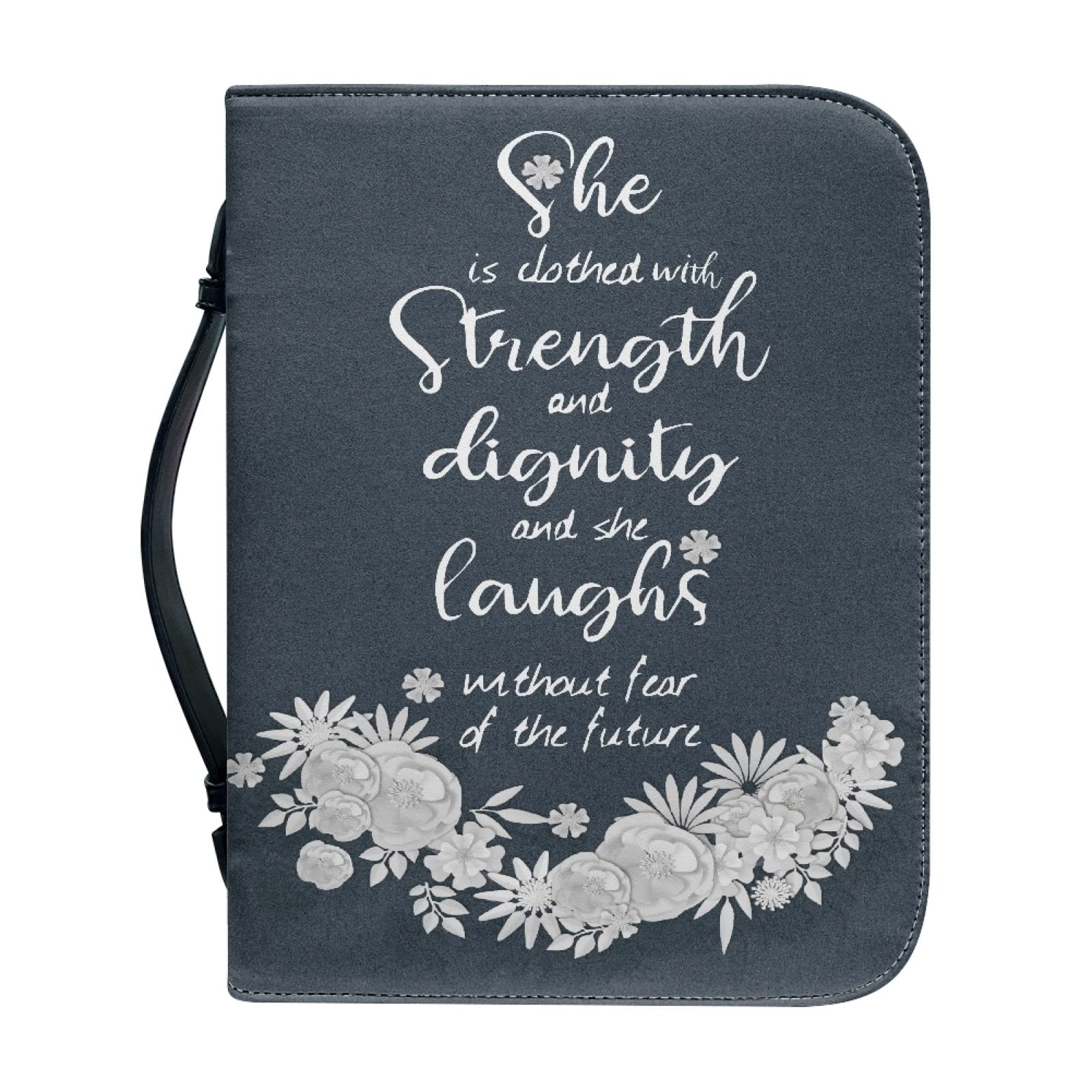 Kuiaobaty Lord Quote Print Bible Cover for Women, Blessed Words Floral Bible Carrying Cases, Faux Leather Book Cover Bag 12 x 9 x 2.41 Inches — image 1