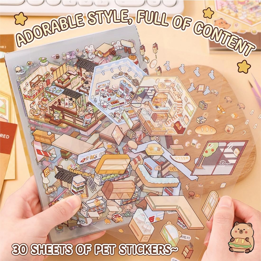 AEUXZA Libro de Pegatinas 3D Casa en Miniatura, Set de 50 Páginas con Escenas de Habitaciones (20 Escenas + 30 Hojas) y 2 Pinzas, Accesorios DIY Scrapbooking para Niños y Adultos — view 4