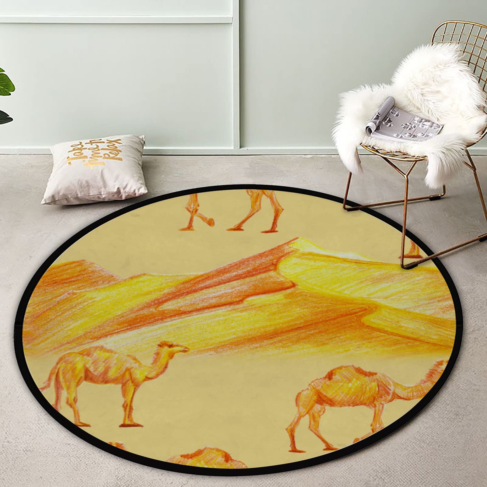 Amazon | アフリカのラクダ砂漠の砂 ラウンド フロアマット カーペット