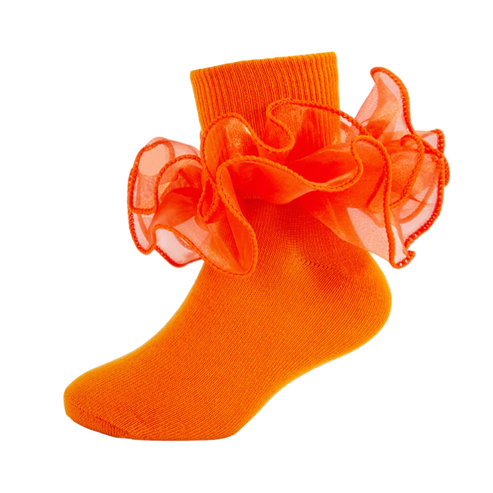 MKYSZLT Girls Ruffle Socks Double Lace Turn Cuff Frilly Church Dress Socks | 1 Pair Toddler Kids Soft Cotton Fancy Pageant Princess Crew Socks for