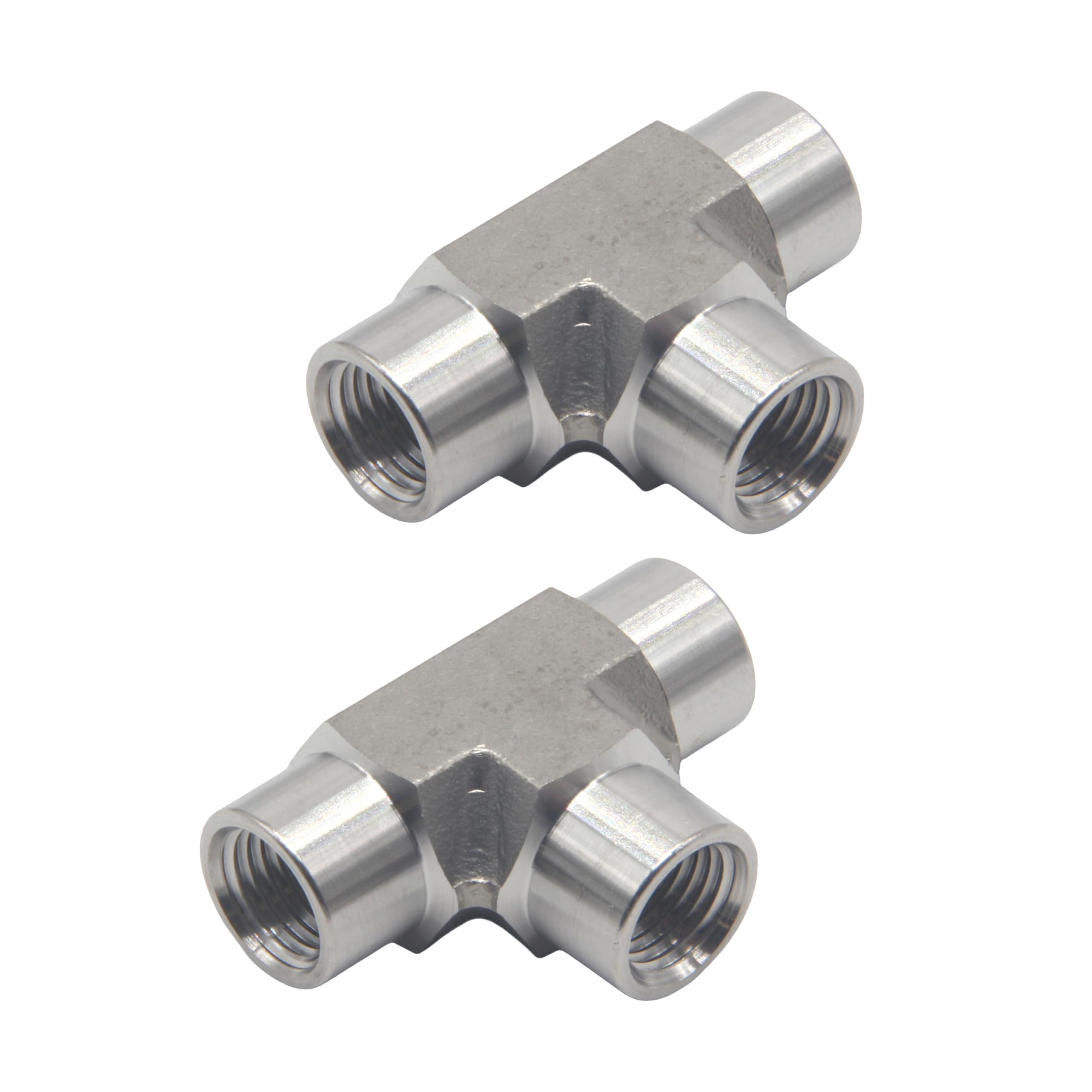HFS(R) 2PCS/PAK 3/8" NPT Female 3 Way Tee, 304 Stainless Steel Forged Pipe Fitting Street Tee (3/8" FNPT, 2PCS)