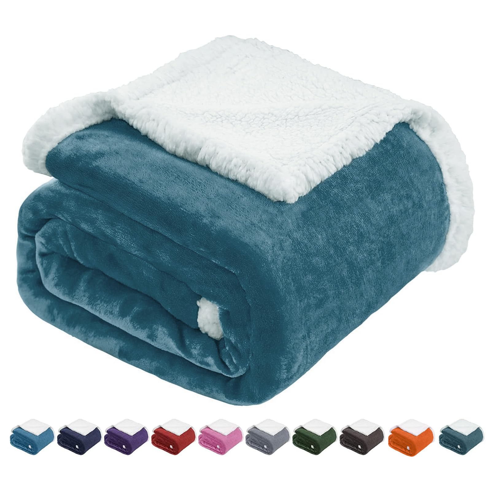 BEAUTEX Sherpa Fleece Throw Blankets, Soft Fluffy Flannel Plush Blanket and Throw, Fuzzy Cozy Cuddle Blankets for Couch Bed Sofa Adults (50" x 60", Dusty Blue)