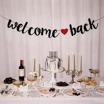 Welcome Back Banner Black Red Glitter Pennant Flag Bunting
