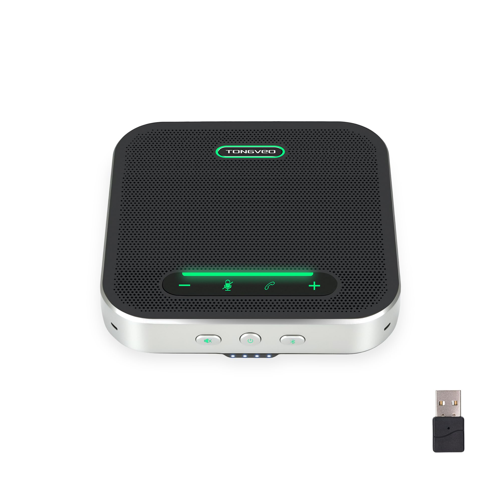 TONGVEO Altavoz de conferencia Bluetooth con micrófono, cancelación de ruido de IA, USB/Wireless Speakerphone para PC, 4 micrófonos, grabación de voz de 360°, 24H para zoom, equipos y oficina en casa