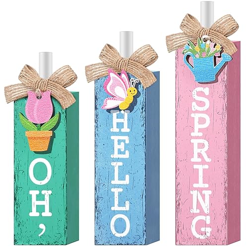 MiniInflat 3 Pcs Spring Decorations for Home Hello Spring Wooden
