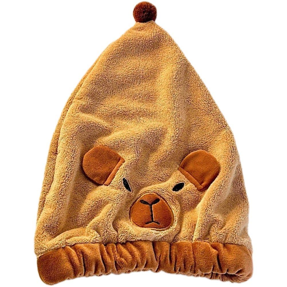 Luxylei Cute Cartoon Capybara Microfiber Hair Drying Cap Coral Fleece Absorbent Hair Drying Towel Bath Shower Head Wrap for Women Kids