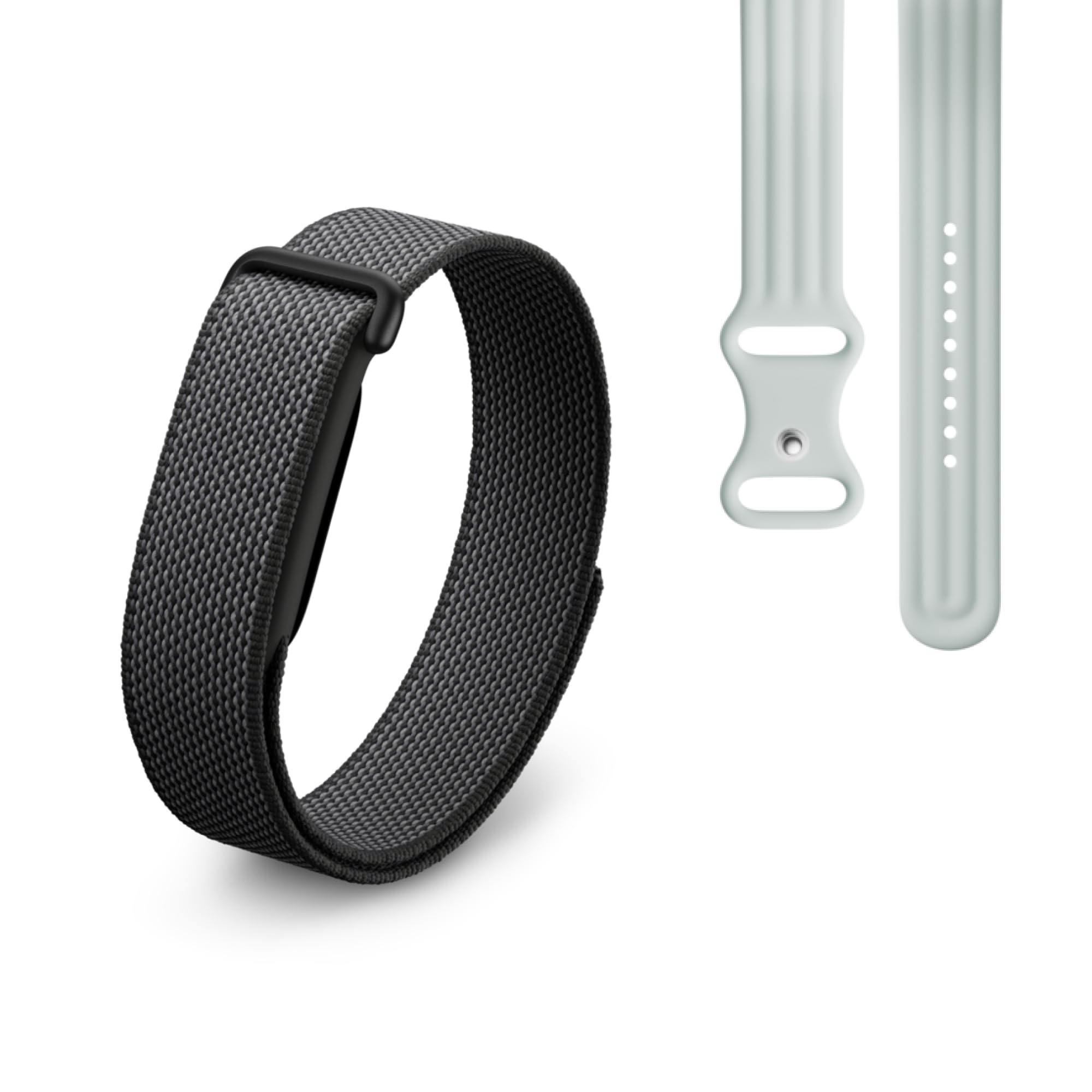 Google Fitbit Air – Aktivitätstracker ohne Display mit Fitness-Tracking, Herzfrequenzmessung – mit iOS und Android kompatibel – Obsidian + Sportarmband für das Fitbit Air – Fog, S