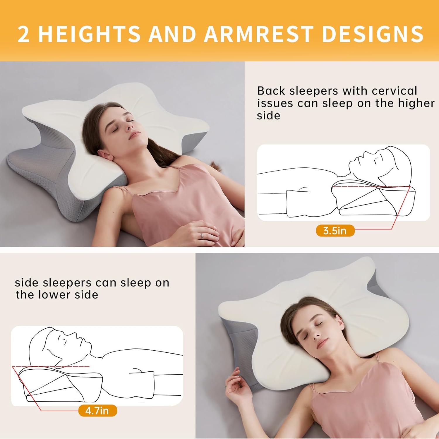 Moneledis Cervical Neck Pillow, Ergonomic Pillows for Side Back Stomach Sleepers, Memory Foam Bed Pillow for Neck Pain Relief, Orthopedic Contour Design with Cooling Pillowcase