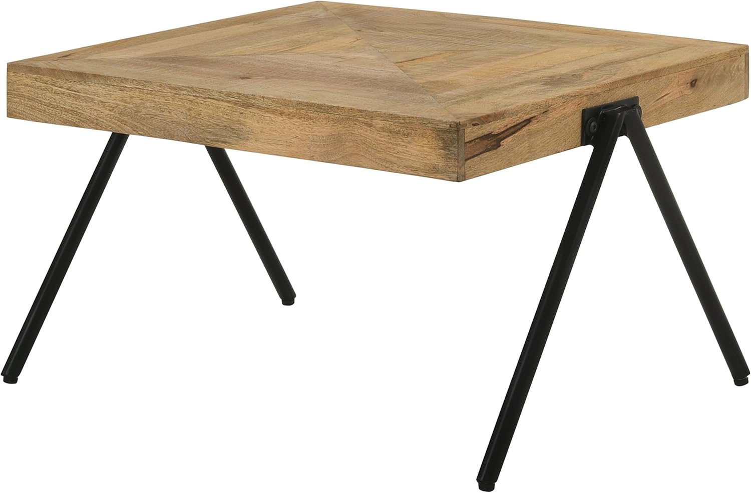 Coaster Home Furnishings - Avery - Solid Mango Wood - Rectangular Coffee Table with Natural Finish, Iron Base, V-Shaped Legs, Beveled Edges - Living Room - 30 Inch - Natural Tone - 724318