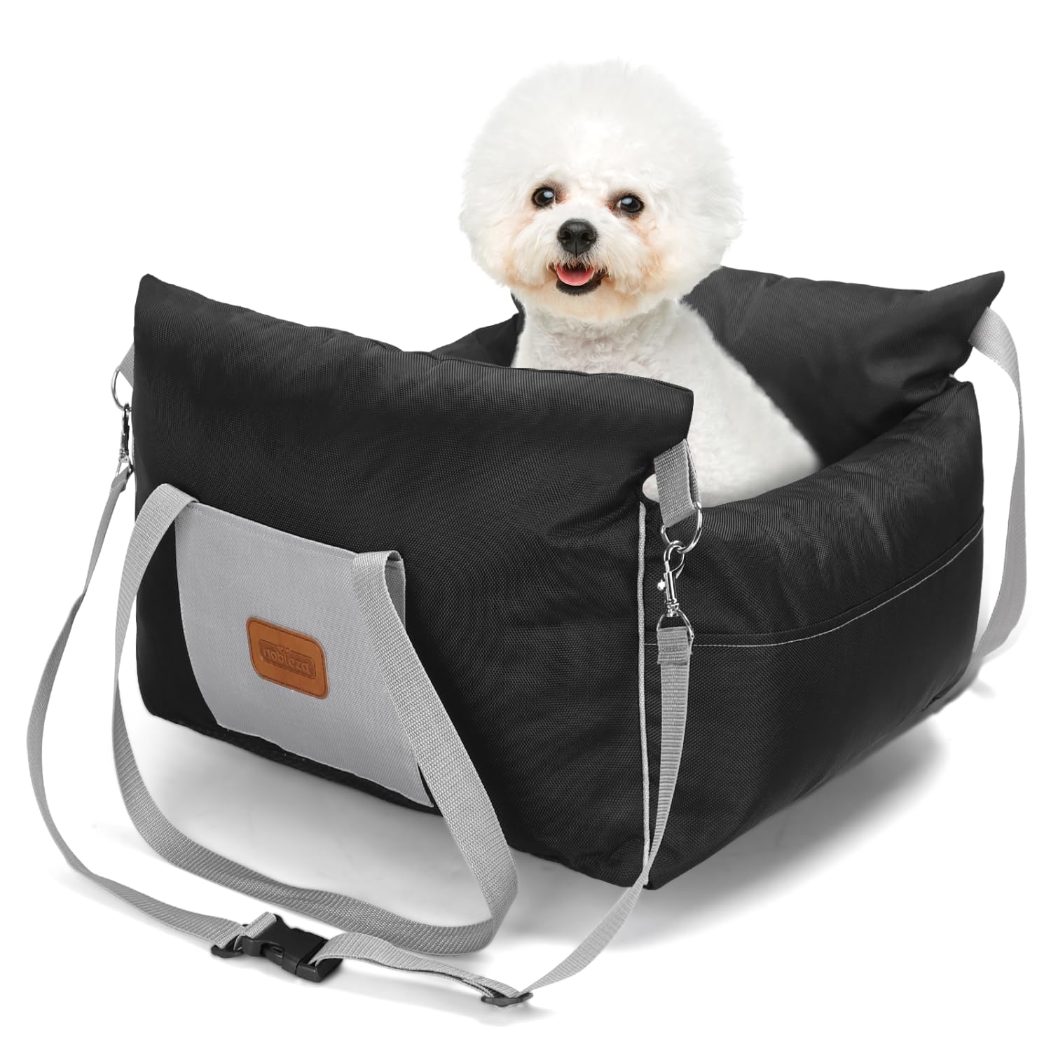 Nobleza Asiento de Coche para Perros Pequeños, Asiento Elevador para Perros con Bolsillos de Almacenamiento y Cojín Reversible, Cama de Viaje para Mascotas de hasta 11 kg, Negro, L58×W56×H33cm