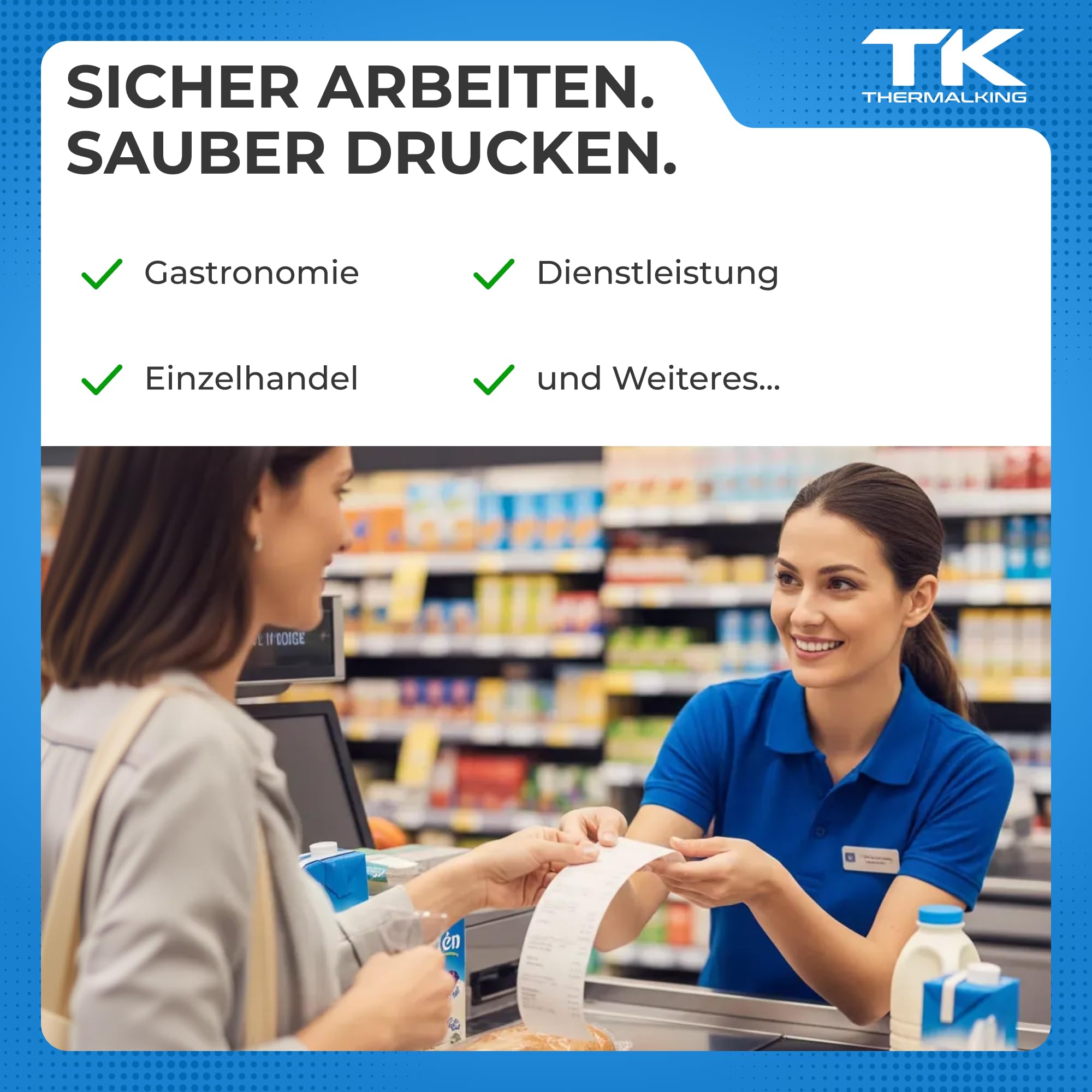 THERMALKING EC Cash Rollen Thermopapier 57mm x 35mm x 12mm - Thermorollen 57x35x12 für EC & Kredit-Kartenlesegeräte - Thermal Rolls for EC Device - Für Systeme bis 14m Papierbedarf (50 Stk)