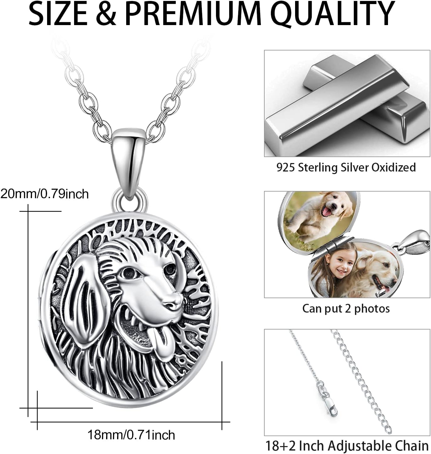 CUOKA MIRACLE Pet Animal Locket Necklace,Dog Locket S925 Sterling Silver Retro Locket Holds 2 Pictures Puppy Pendant Photo Locket Jewelry Gift for Women Men